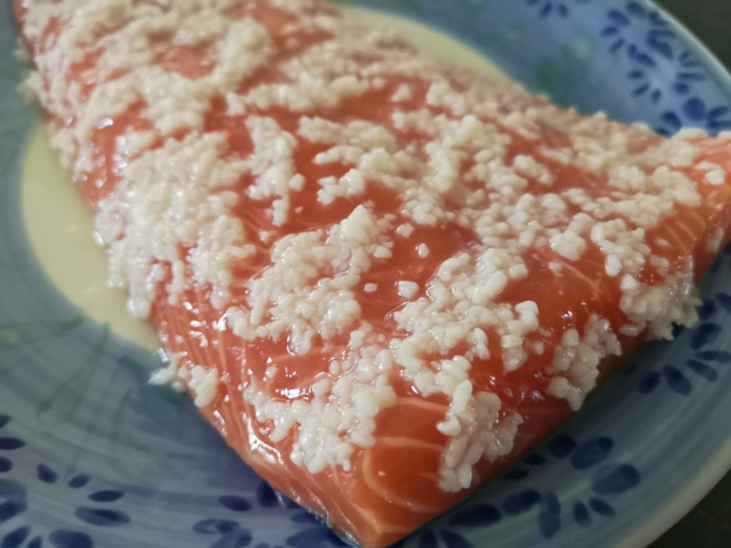 Sauteed Salmon marinated with Shio Koji , Apply Shio Koji to salmon filet 